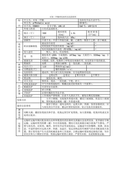 精对苯二甲酸理化特性及危险特性(新)