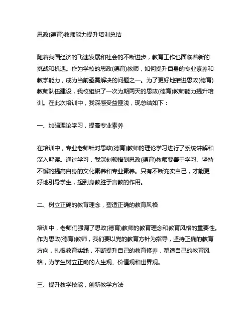 思政(德育)教师能力提升培训总结