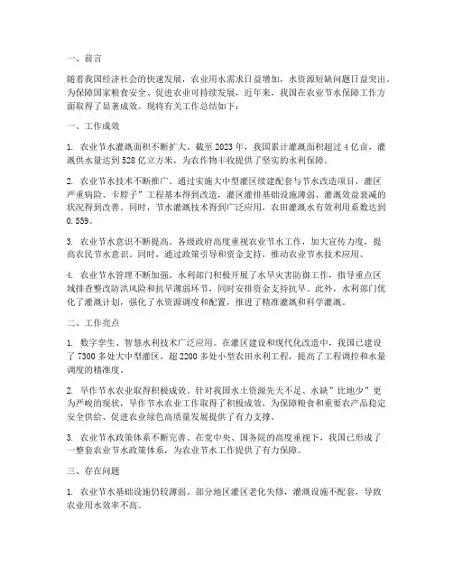 农业节水保障工作总结报告