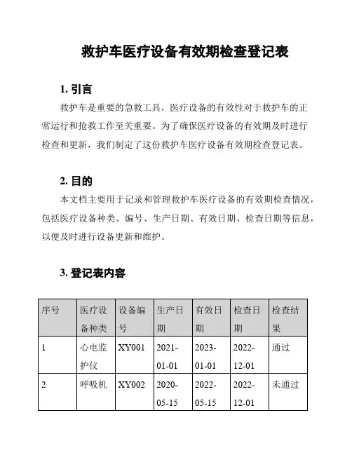 救护车医疗设备有效期检查登记表