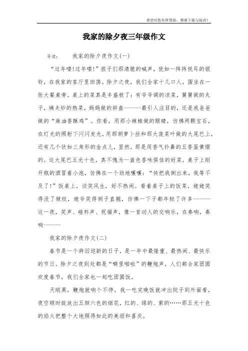 我家的除夕夜三年级作文