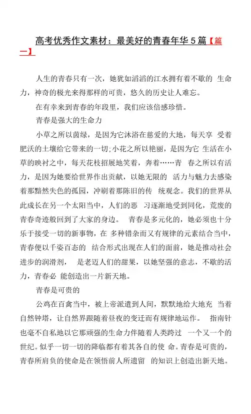 高考优秀作文素材：最美好的青春年华5篇