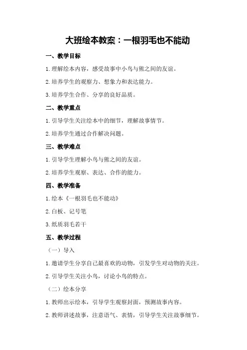 大班绘本教案：一根羽毛也不能动