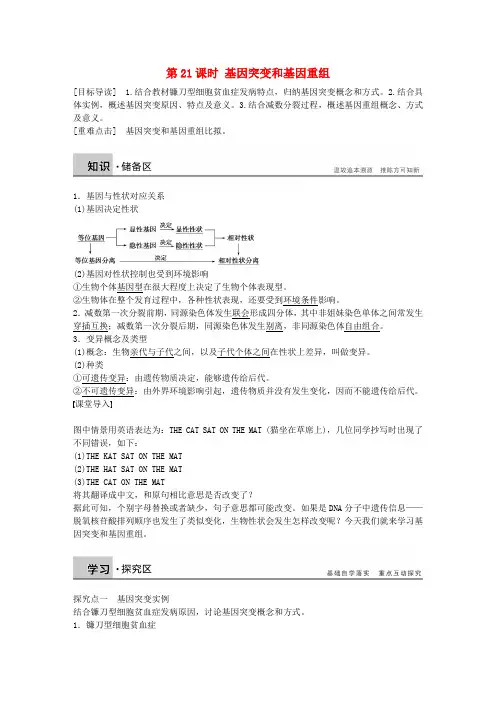 年高中生物第五章第21课时基因突变和基因重组课时作业必修2