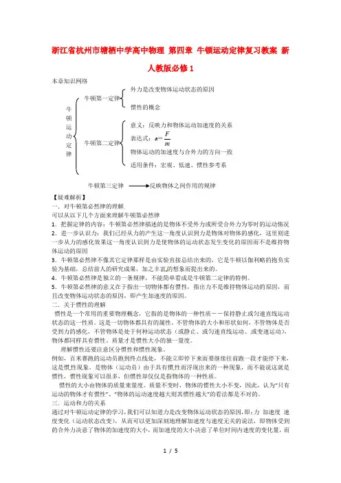 高中物理第四章牛顿运动定律复习教案新人教版必修1