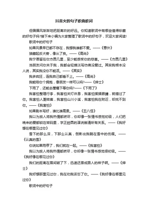 抖音火的句子歌曲歌词