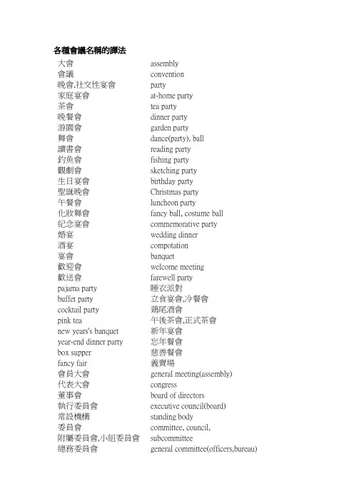 各种会议名称的译法