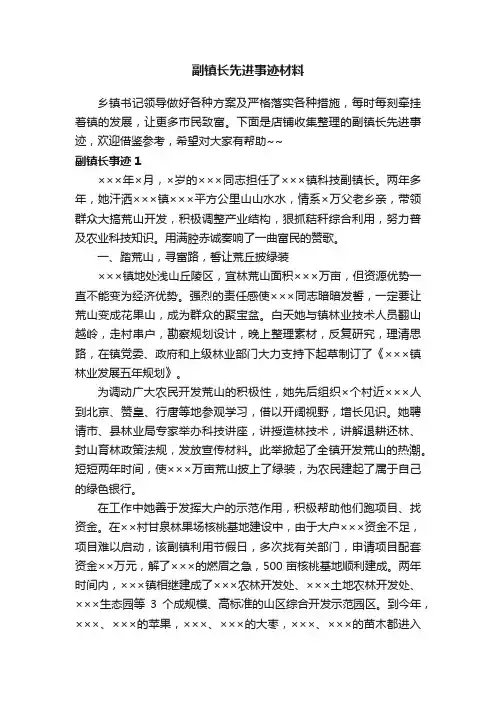副镇长先进事迹材料