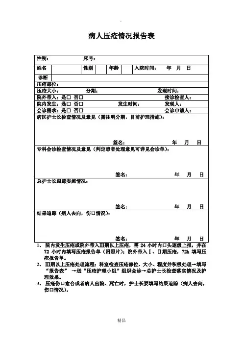 病人压疮情况报告表