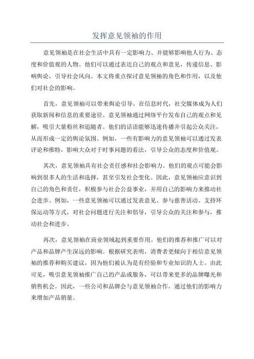 发挥意见领袖的作用