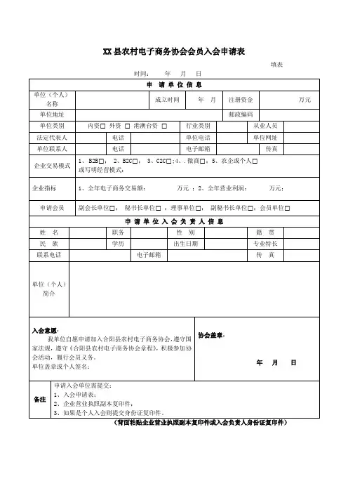 XX农村电商协会会员入会申请表
