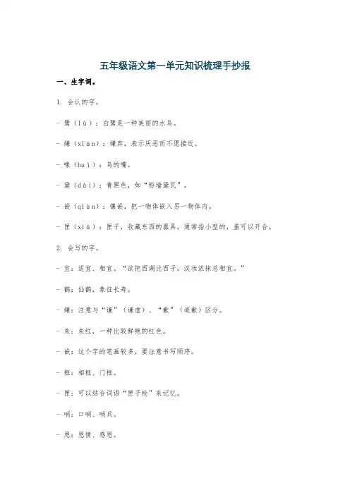 五年级语文第一单元知识梳理手抄报