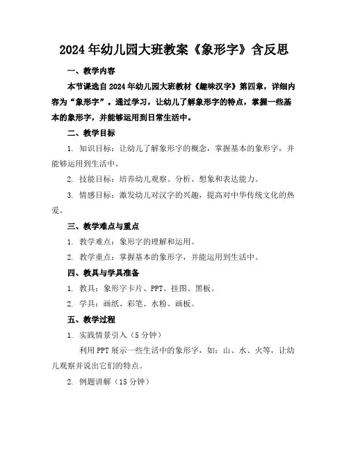 2024年幼儿园大班教案《象形字》含反思