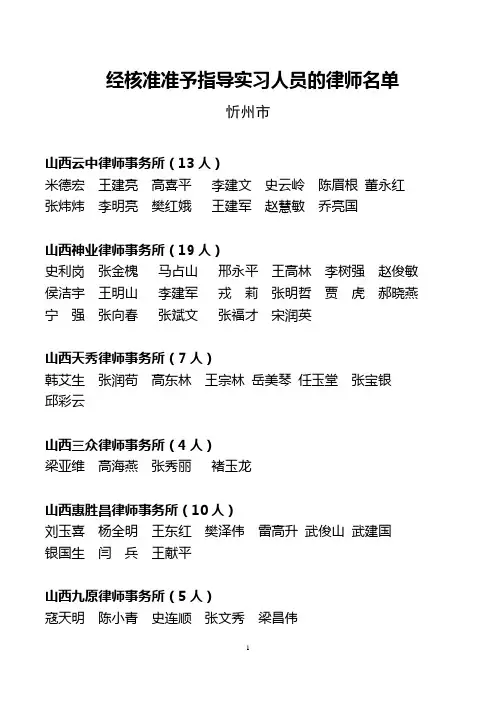 经核准准予指导实习人员的律师名单