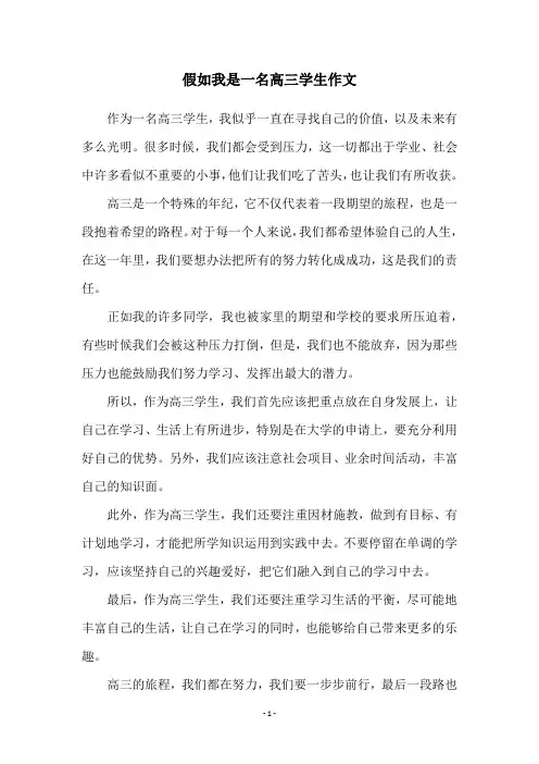 假如我是一名高三学生作文