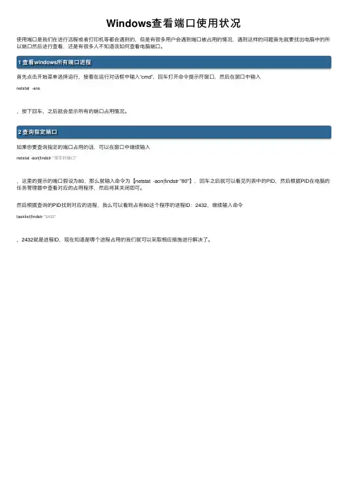 Windows查看端口使用状况