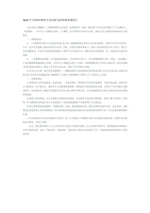 2019年“互联网+教师专业发展”远程研修观课报告