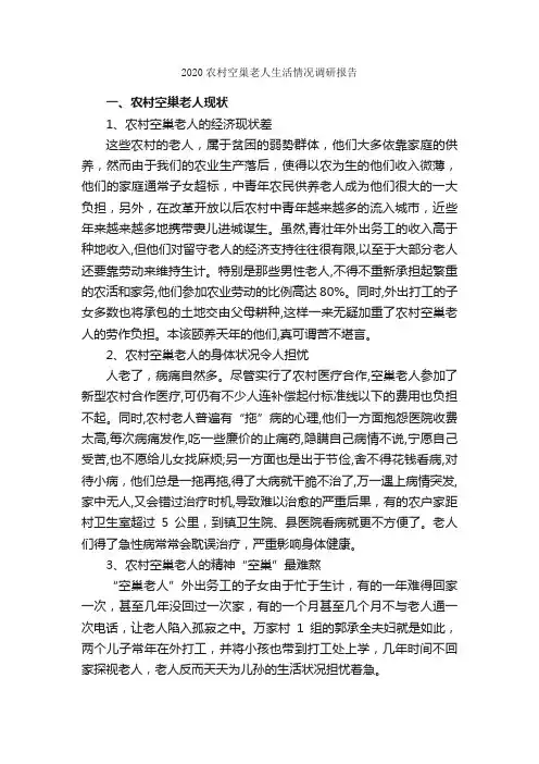 2020农村空巢老人生活情况调研报告_调查报告_