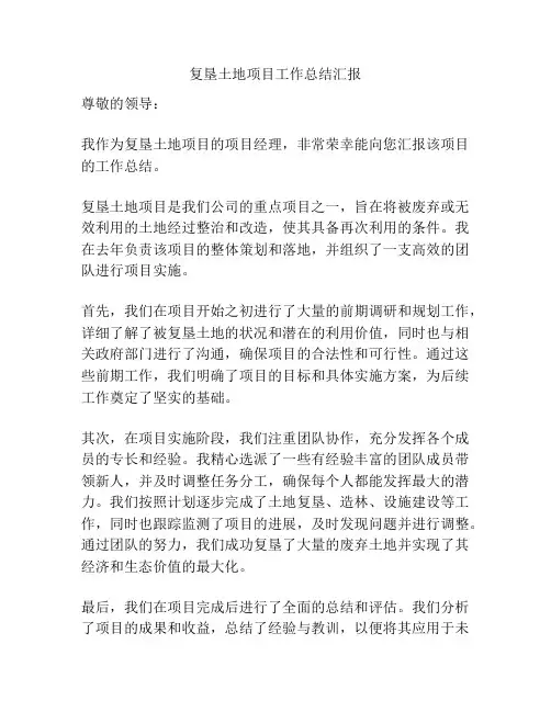 复垦土地项目工作总结汇报