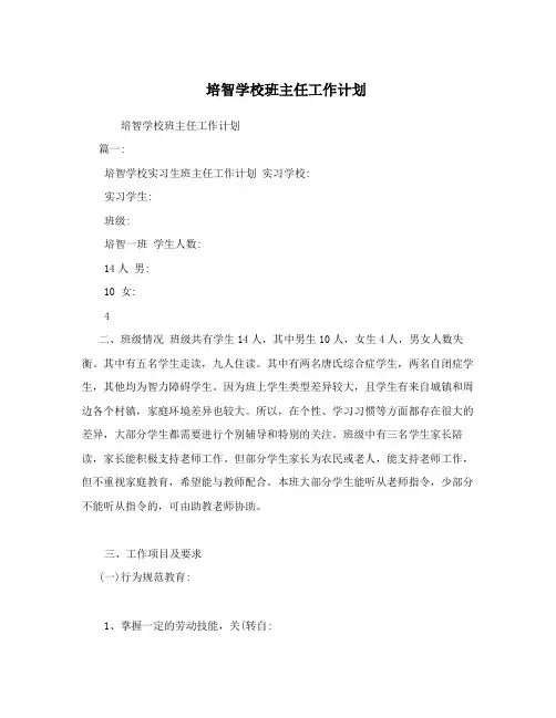培智学校班主任工作计划