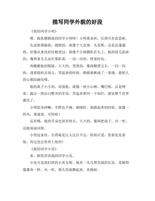 描写同学外貌的好段