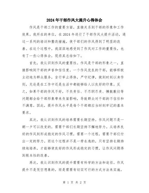 2024年干部作风大提升心得体会