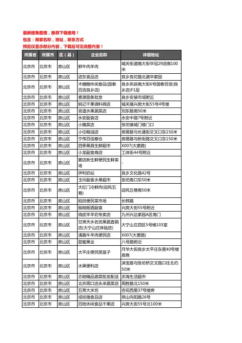 新版北京市北京市房山区农产品行业企业公司商家户名录单联系方式地址大全848家