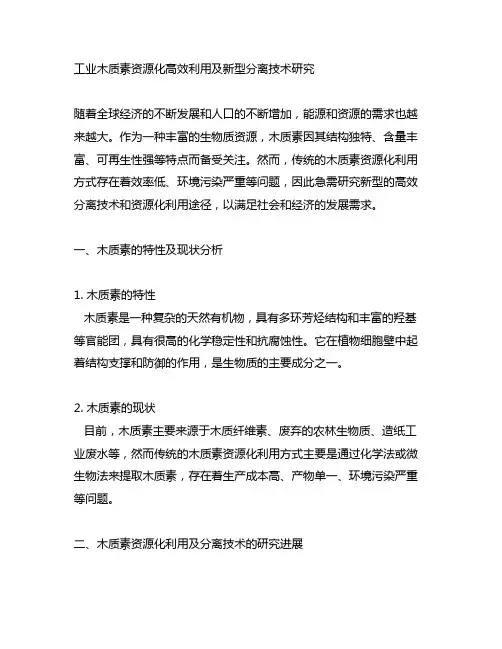 工业木质素资源化高效利用及新型分离技术研究