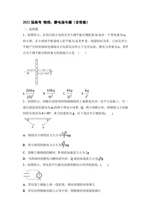 2021高考物理复习：静电场专题练习(含答案)
