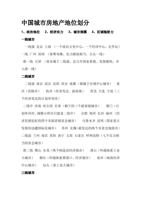 中国城市房地产地位划分