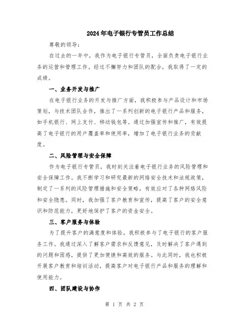 2024年电子银行专管员工作总结