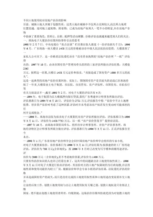 不同土地使用权对房地产估价的影响