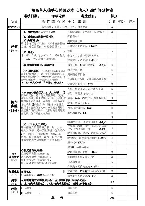 心肺复苏评分表
