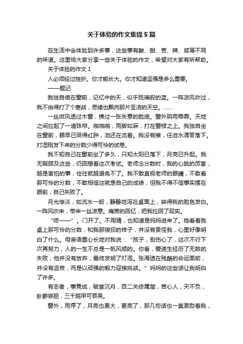 关于体验的作文集锦5篇