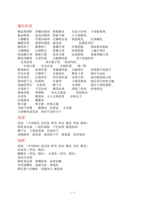 中国经典著名菜菜谱
