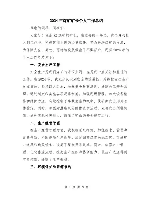 2024年煤矿矿长个人工作总结