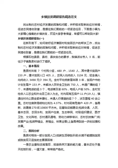 乡镇扶贫调研报告精选范文