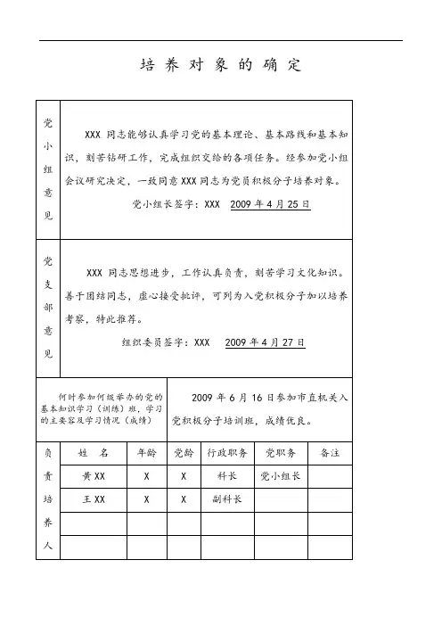 申请入党积极分子培养考察登记表格(已全填,超实用)