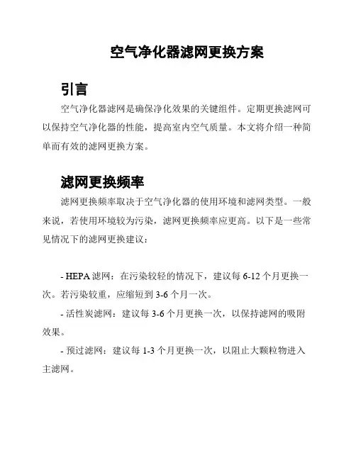 空气净化器滤网更换方案