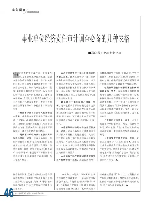 事业单位经济责任审计调查必备的几种表格