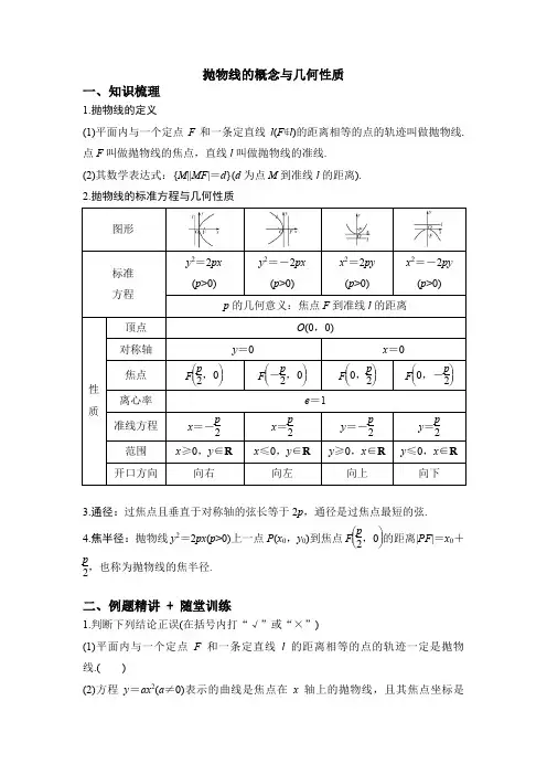 圆锥曲线之抛物线知识点讲解(含解析)