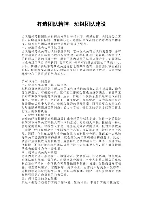 打造团队精神,班组团队建设