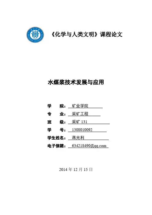 《煤化工—水煤浆技术发展与应用》概要.