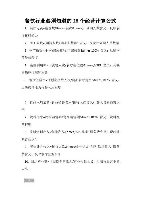 餐饮行业必须知道的28个经营计算公式