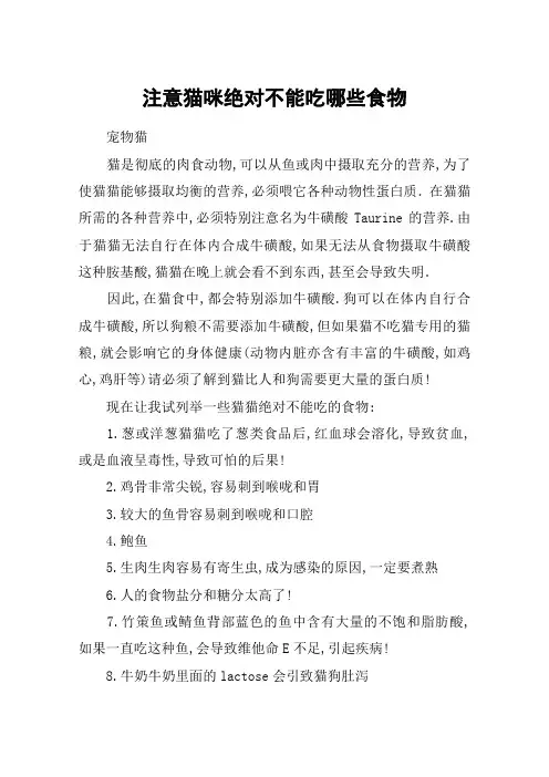 注意猫咪绝对不能吃哪些食物
