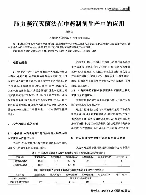 压力蒸汽灭菌法在中药制剂生产中的应用