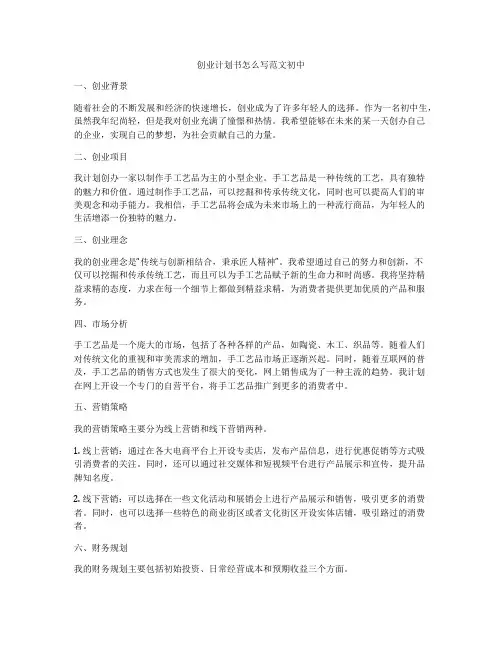 创业计划书怎么写范文初中
