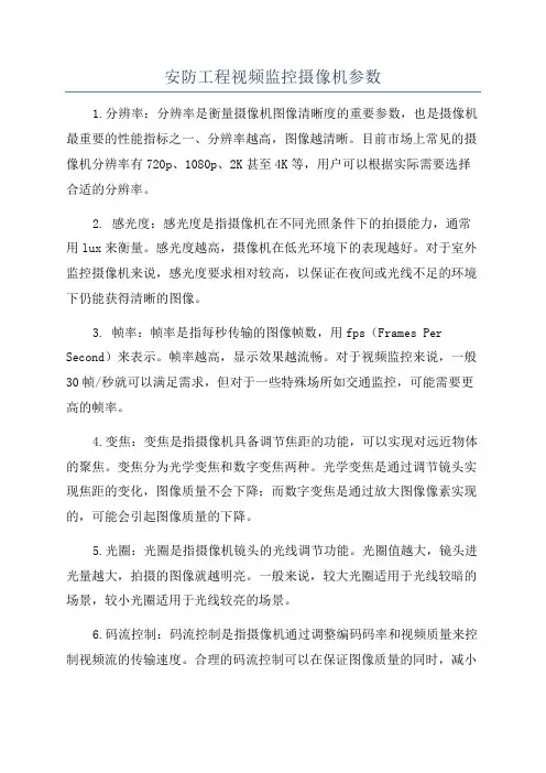 安防工程视频监控摄像机参数