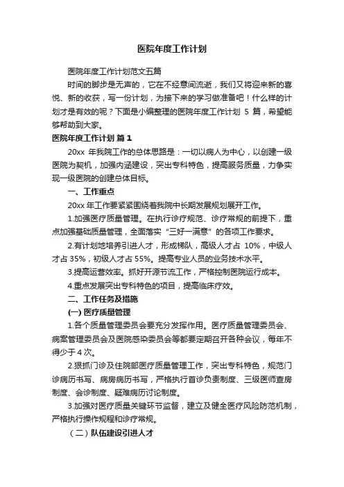 医院年度工作计划
