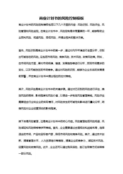 商业计划书的风险控制模板